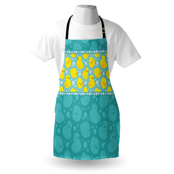 Bless international East Urban Home Rubber Duck Apron Unisex, Fun Aqua